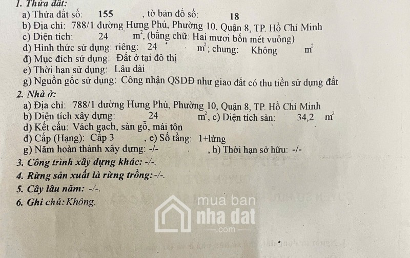BÁN NHÀ CHÍNH CHỦ – SÁT MẶT TIỀN HƯNG PHÚ – QUẬN 8